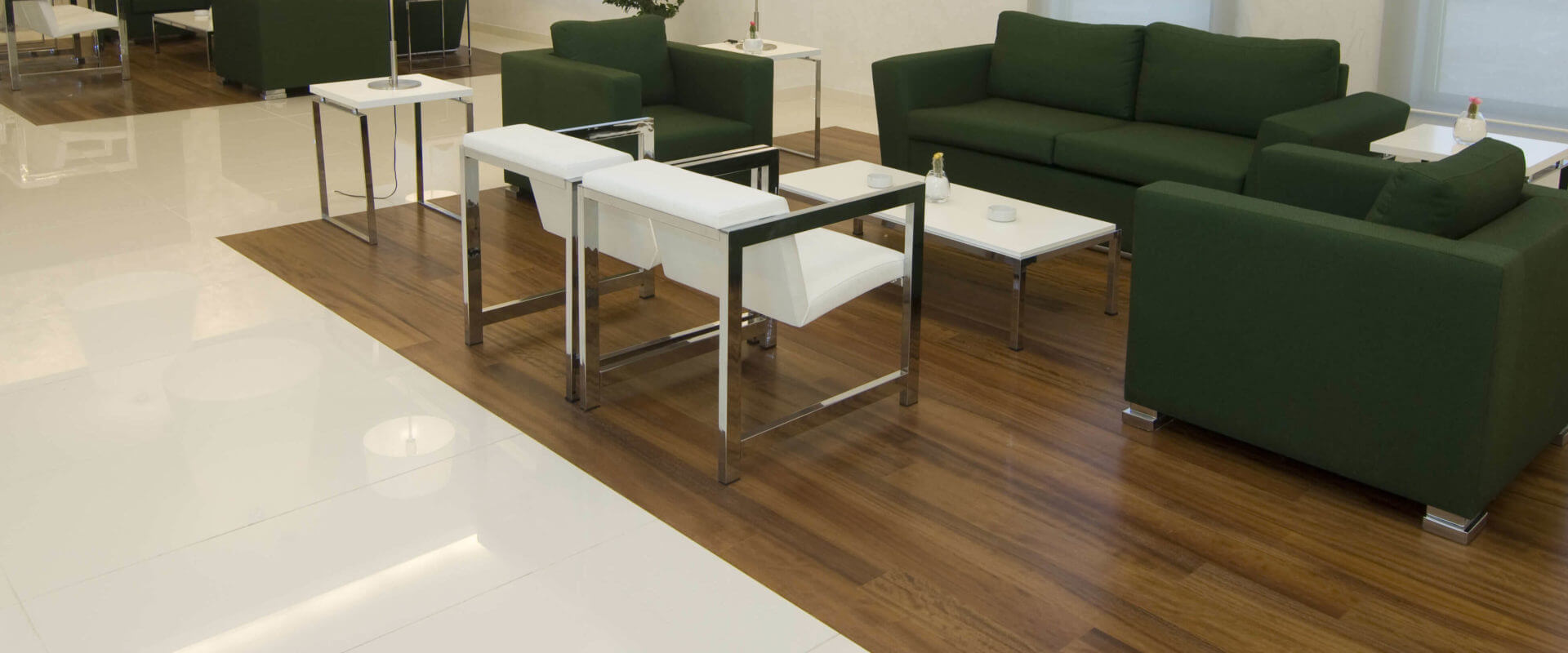 hotel lobby with wood and tile floor