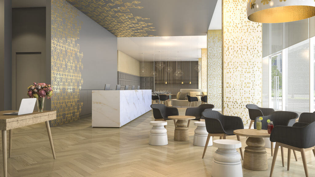 luxury hotel reception and lounge