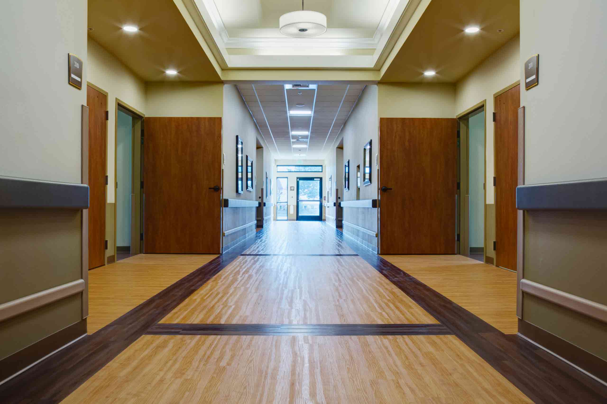 Empty hallway in assisted living facility